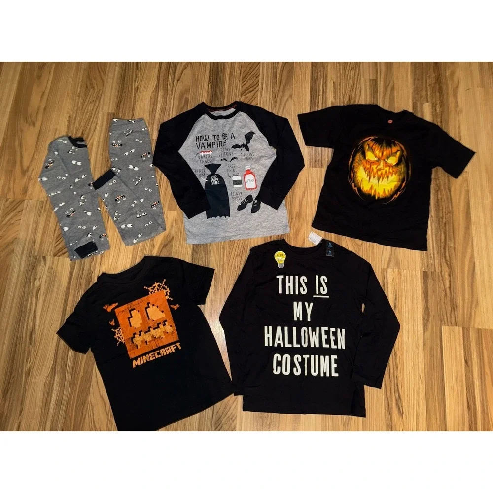 Halloween Boys Sz 8 Clothes Lot‎ PJs Pajamas Graphic Tee T-shirts